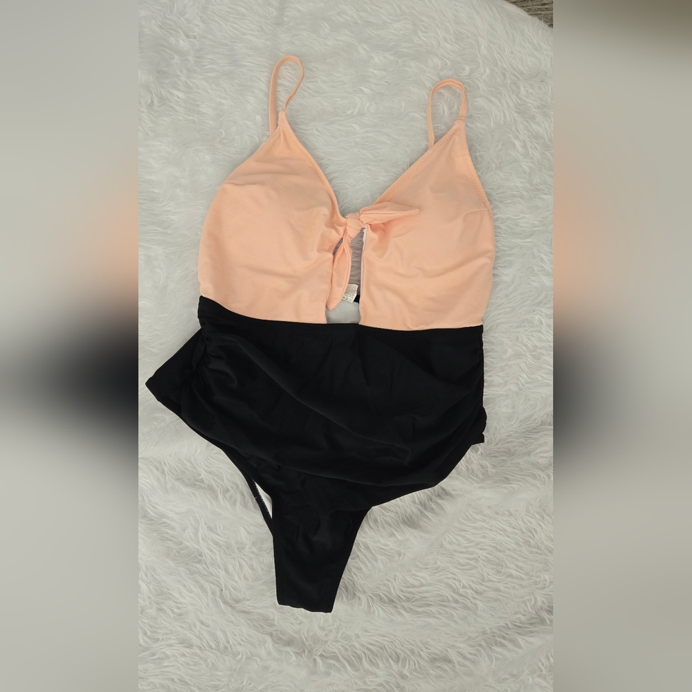 Cupshe Peach and Black One Piece Swimsuit with Tie Detail‎